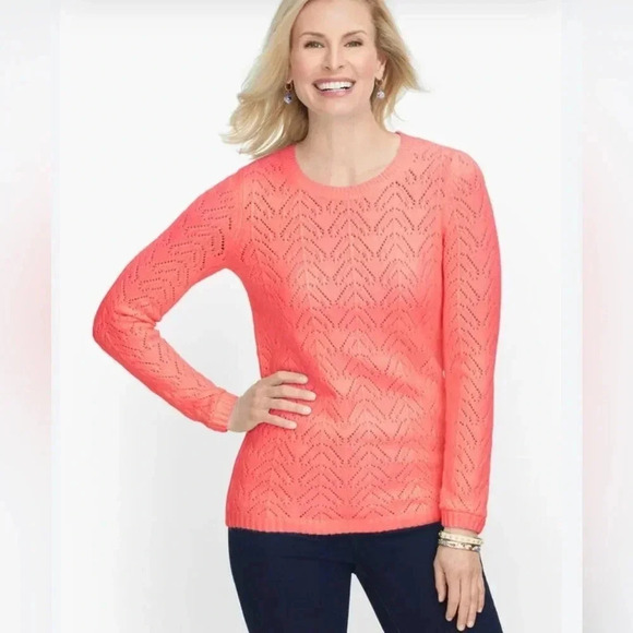 Talbots Sweaters - Talbots Linen‎ Blend Pointelle Crewneck Loose Knit Sweater Coral Women’s XS NWT
